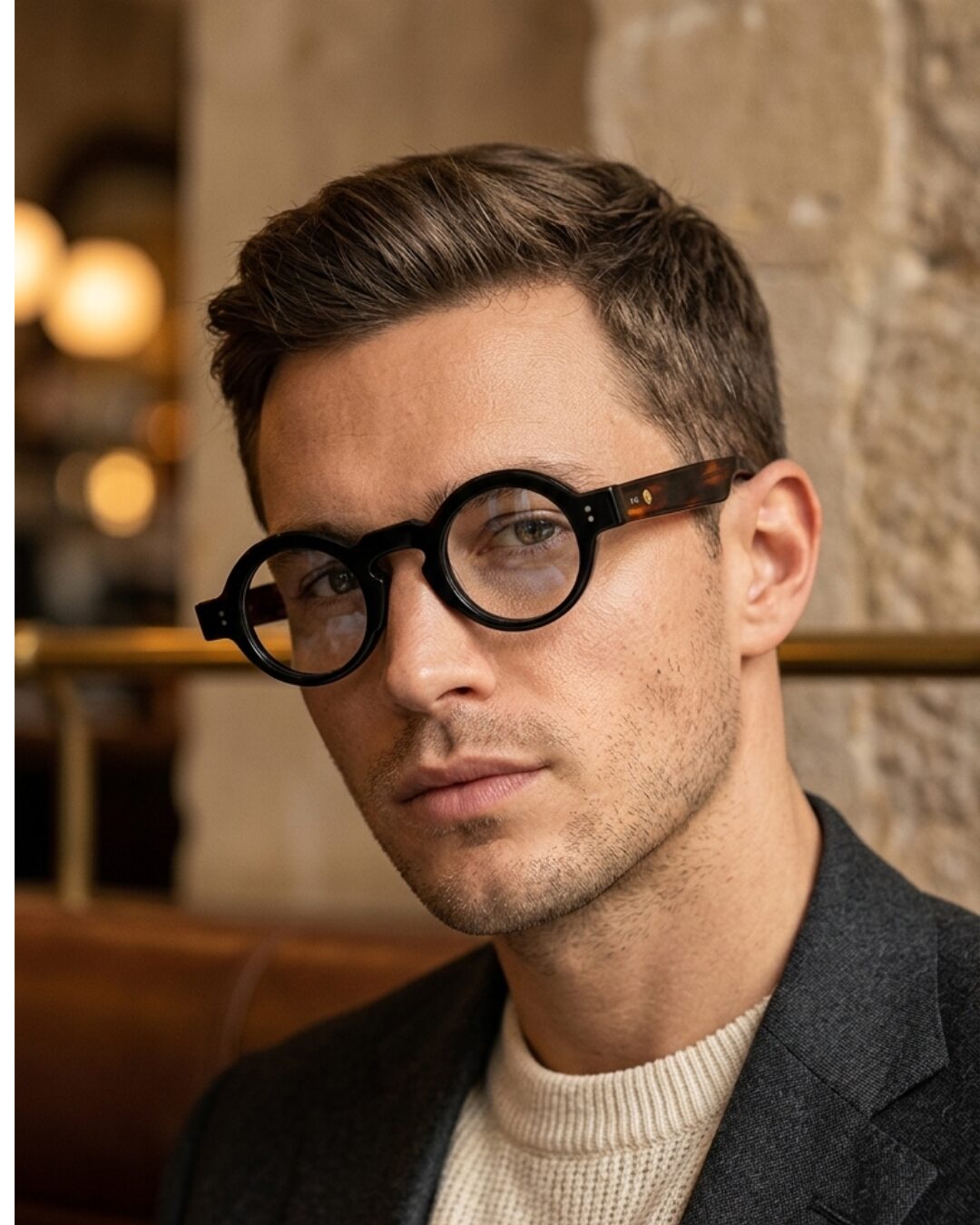 lunettes rondes vintage acétate JOW BRO DJ9082 noir écaille pont keyhole