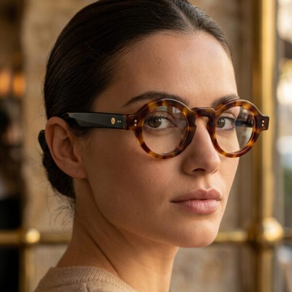 lunettes rondes vintage acétate JOW BRO DJ9082 couleur écaille ambrée pont keyhole