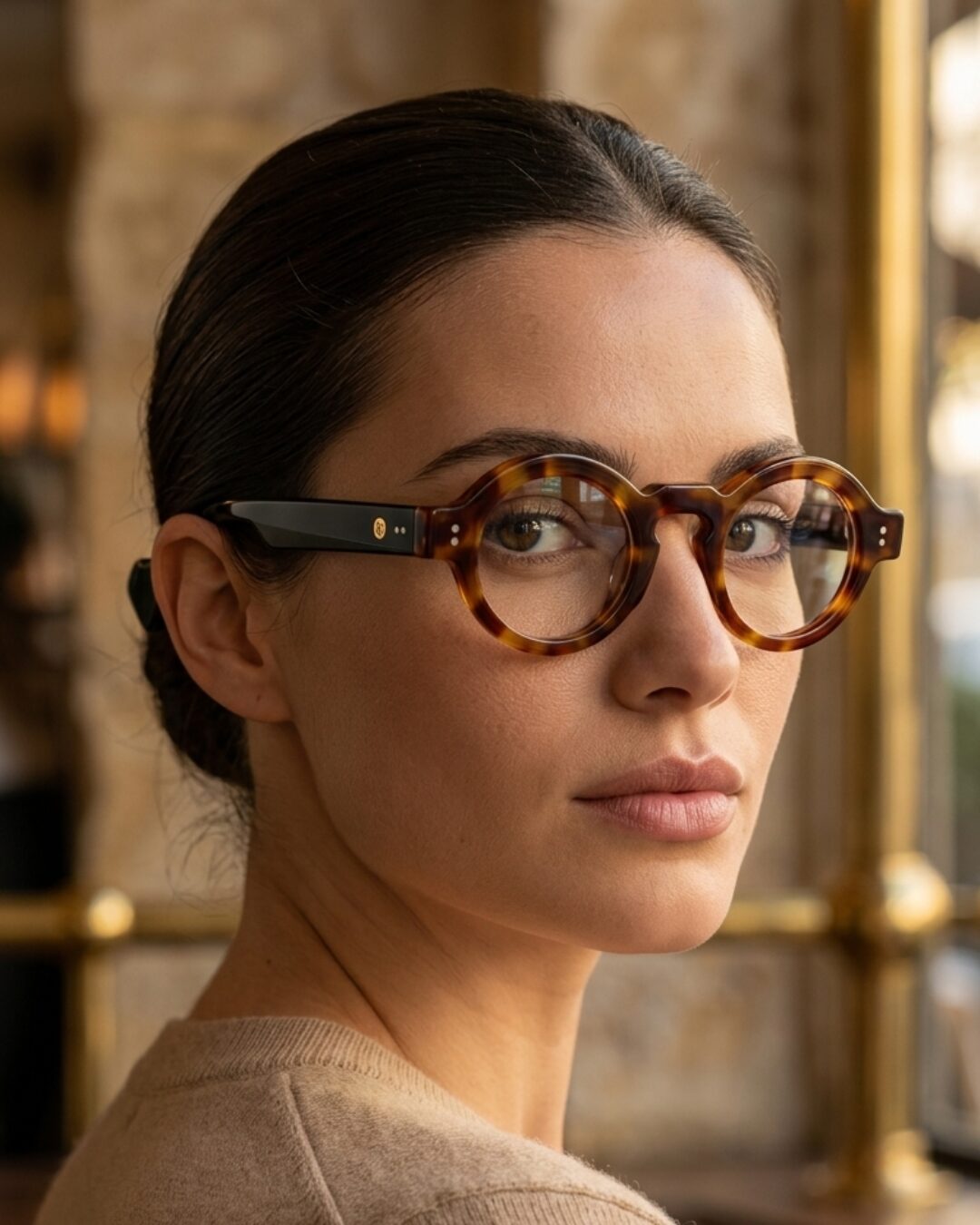 lunettes rondes vintage acétate JOW BRO DJ9082 couleur écaille ambrée pont keyhole