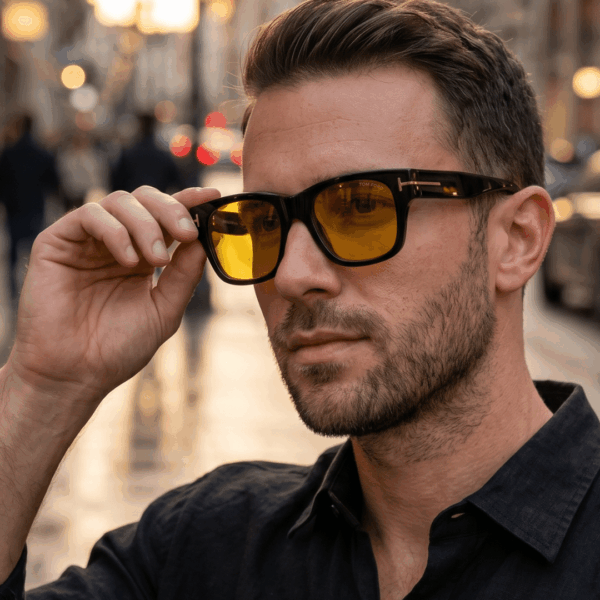 Lunettes de soleil Tom Ford Caine-02 monture noire et verres jaunes chez Azzabi Optic La Marsa.