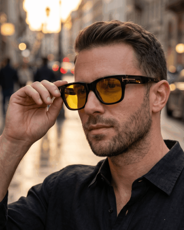 Lunettes de soleil Tom Ford Caine-02 monture noire et verres jaunes chez Azzabi Optic La Marsa.