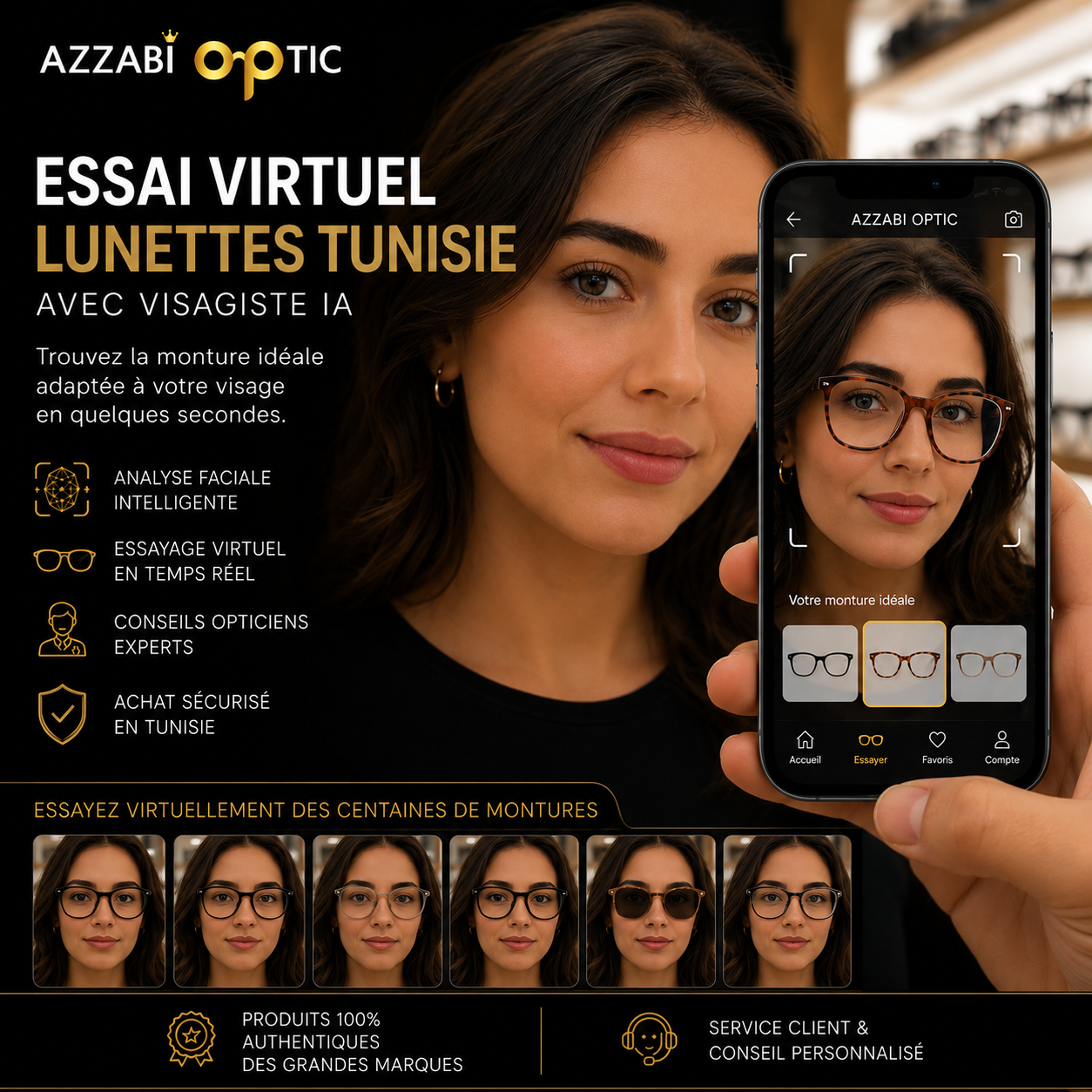 Essai virtuel de lunettes par intelligence artificielle - AZZABI Optic Tunisie