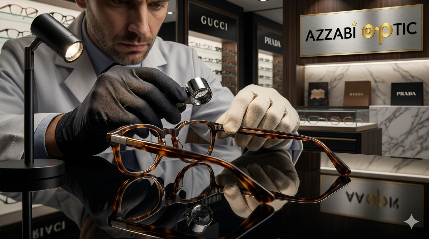 monture authentique de luxe examinée par un opticien expert