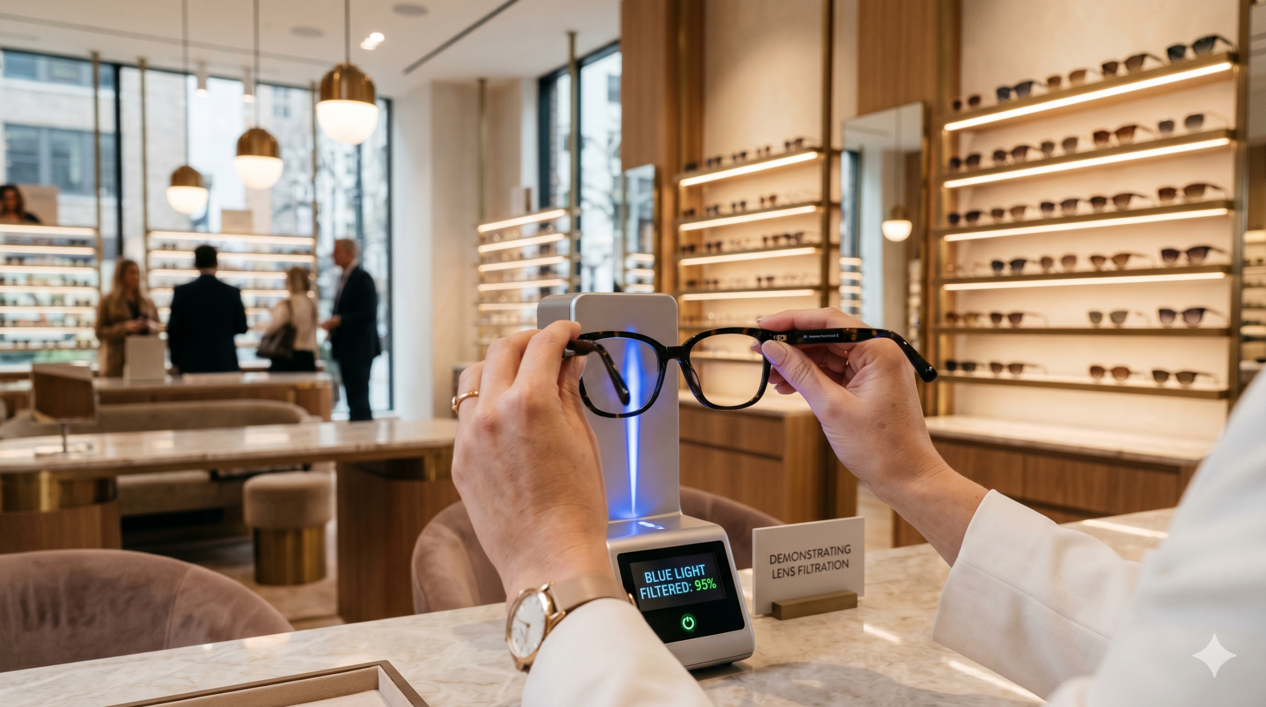 Testeur de filtration de lumière bleue en boutique AZZABI OPTIC