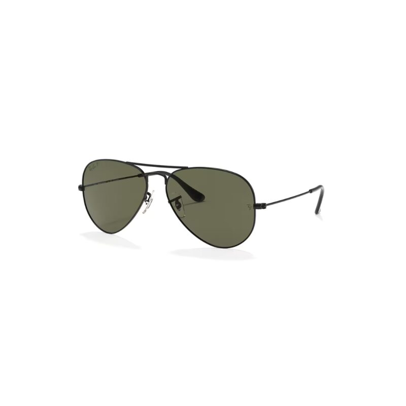 Ray-Ban Aviator RB3025 002/58 Noire Verres Polarisés Vert G-15 3-4 Lunettes de soleil Ray-Ban Aviator RB3025 002/58 monture métal noire et verres polarisés vert G-15 vue 3-4.