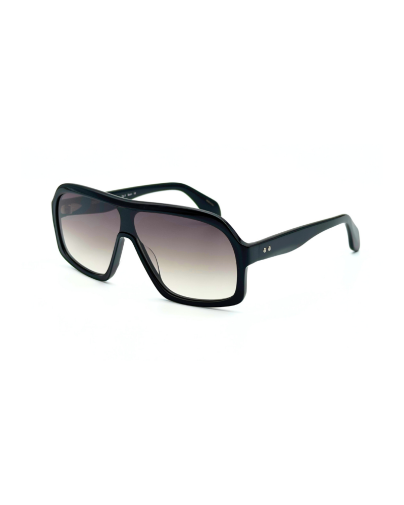 Lunettes de soleil oversized GIGI STUDIOS NAELLE GS1067/11 en acétate noir brillant avec verres dégradés gris antireflets.