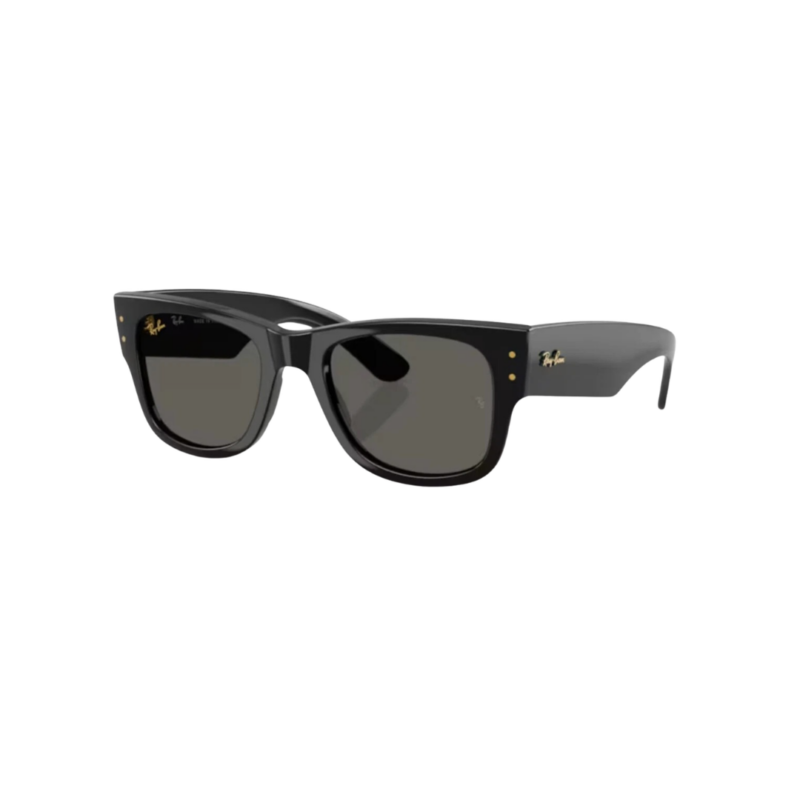 Lunettes de soleil Ray-Ban Mega Wayfarer ASAP Rocky vue de trois-quarts monture noire brillante.
