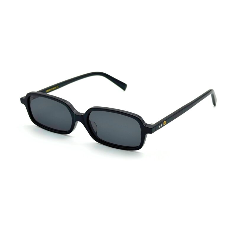 Lunettes solaires JOW&BRO 9221 de forme rectangulaire basse en acétate noir brillant face et profil.