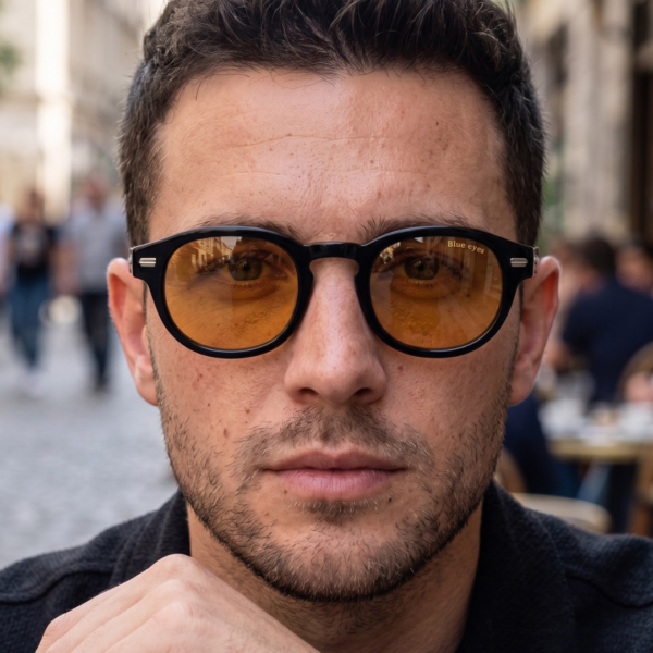 BLUE EYES AT1257 Homme Monture Noire Verres Jaunes BLUE EYES AT1257 lunettes de soleil homme monture noire et verres jaunes ambrés