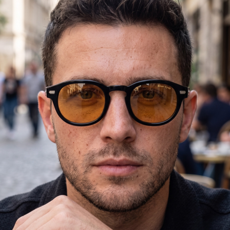BLUE EYES AT1257 lunettes de soleil homme monture noire et verres jaunes ambrés