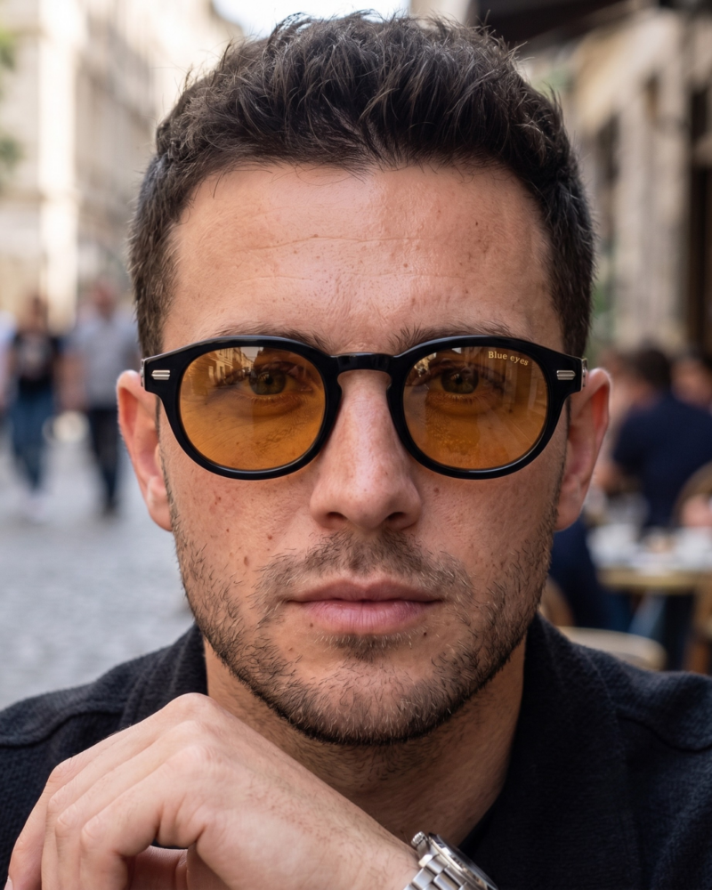 BLUE EYES AT1257 Homme Monture Noire Verres Jaunes BLUE EYES AT1257 lunettes de soleil homme monture noire et verres jaunes ambrés