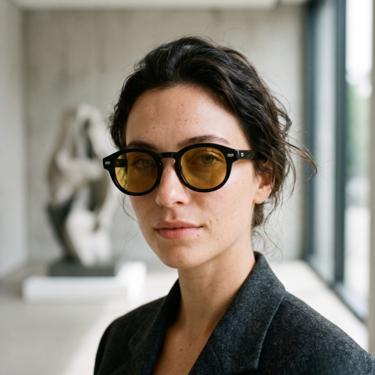 BLUE EYES AT1257 lunettes de soleil femme forme Pantos noire verres jaunes