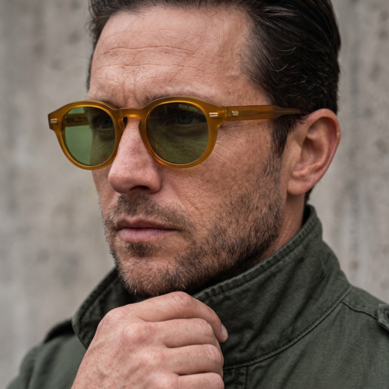 BLUE EYES AT1257 lunettes de soleil homme ambrées miel verres vert bouteille