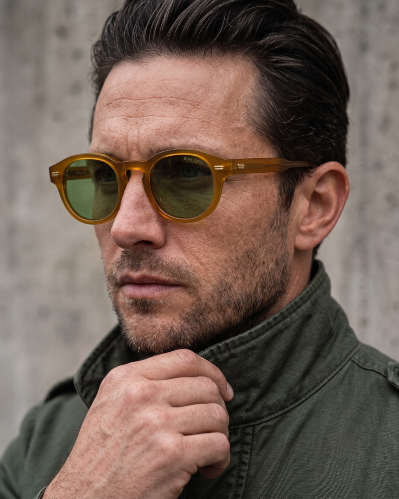BLUE EYES AT1257 Homme Miel Translucide Verres Verts BLUE EYES AT1257 lunettes de soleil homme ambrées miel verres vert bouteille