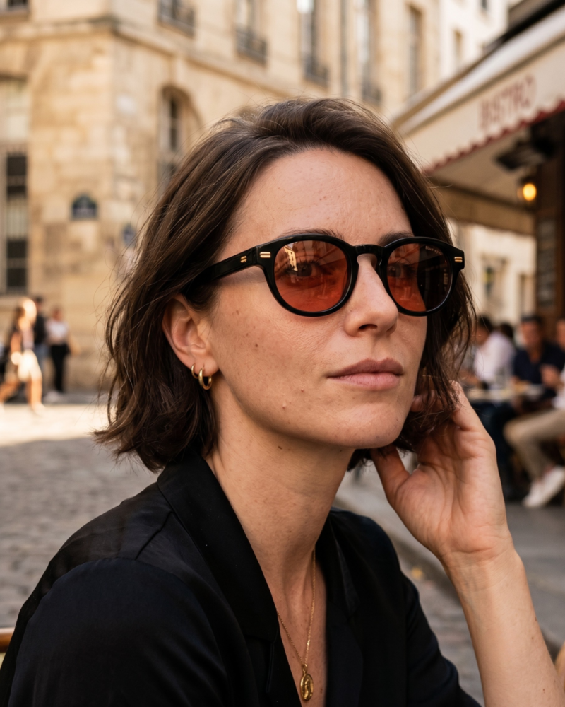 BLUE EYES AT1257 Femme Noir Verres Orange Corail BLUE EYES AT1257 lunettes de soleil femme noires verres teinté orange corail