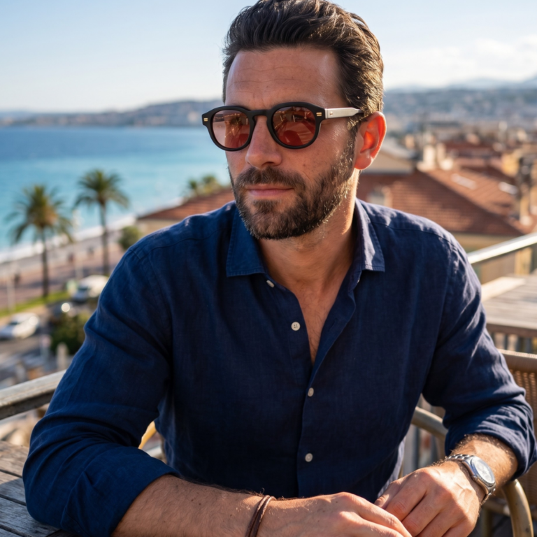 BLUE EYES AT1257 lunettes de soleil homme style Riviera verres orange corail