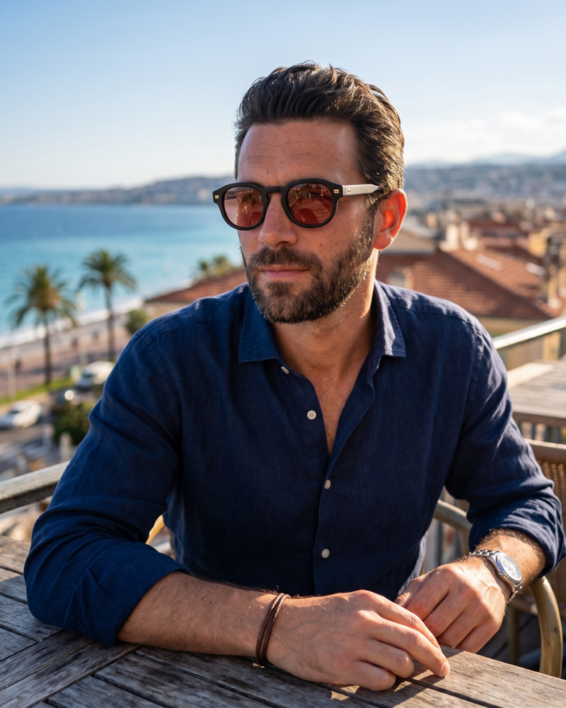 BLUE EYES AT1257 Homme Riviera Verres Orange BLUE EYES AT1257 lunettes de soleil homme style Riviera verres orange corail