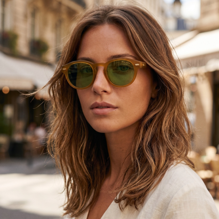 BLUE EYES AT1257 lunettes de soleil femme acétate miel verres verts