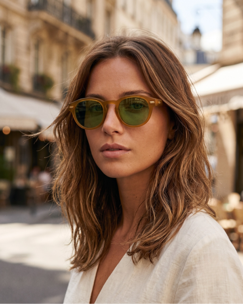 BLUE EYES AT1257 Femme Miel Translucide Verres Verts BLUE EYES AT1257 lunettes de soleil femme acétate miel verres verts