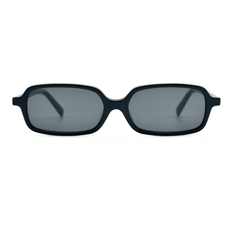 Lunettes solaires JOW&BRO 9221 de forme rectangulaire basse en acétate noir brillant face et profil.