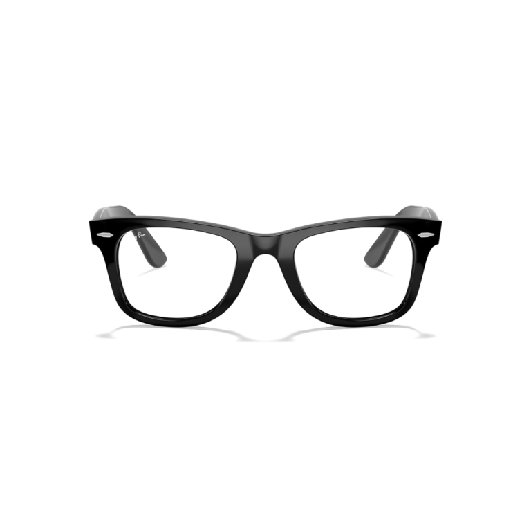 Lunettes de vue cerclées Ray-Ban Wayfarer Ease RB4340V 2000 de face avec rivets métalliques tridimensionnels horizontaux.