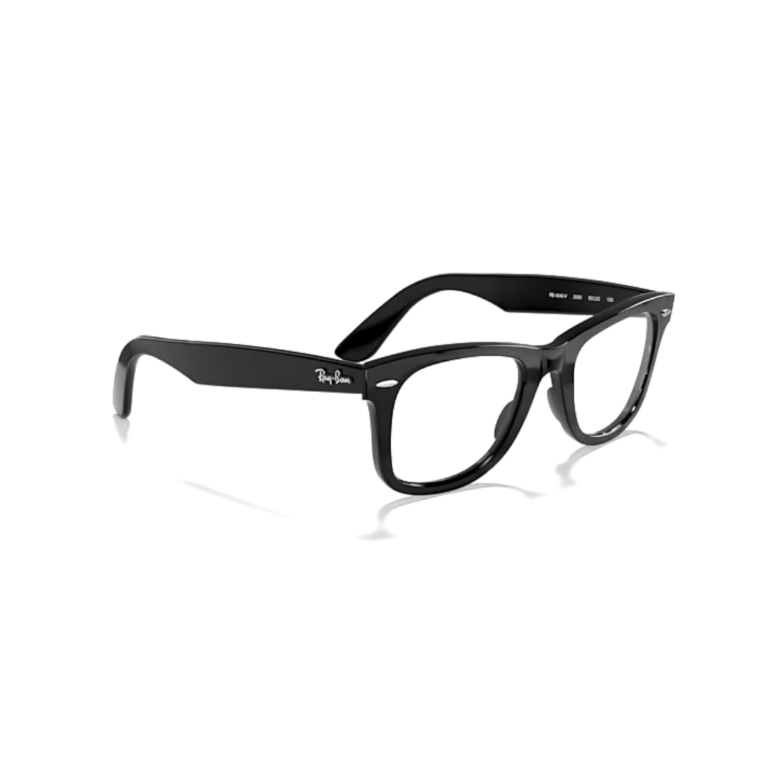 Lunettes optiques haut de gamme Ray-Ban Wayfarer Ease RB4340V noir laqué avec charnières multi-barillets métalliques.