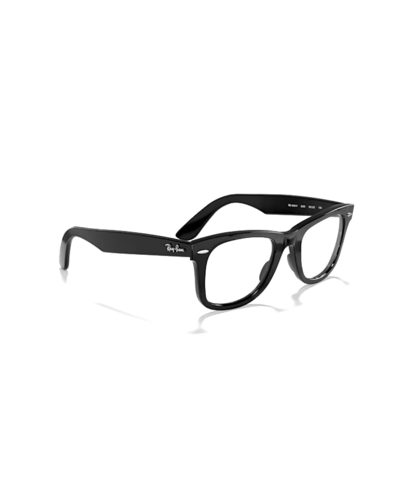Lunettes optiques haut de gamme Ray-Ban Wayfarer Ease RB4340V noir laqué avec charnières multi-barillets métalliques.