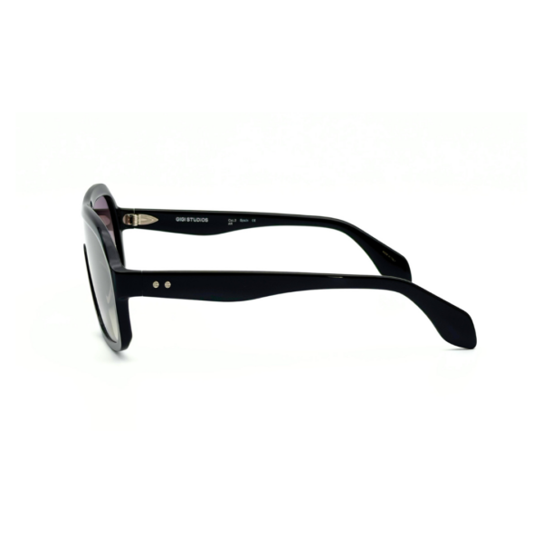Lunettes de soleil oversized GIGI STUDIOS NAELLE GS1067/11 en acétate noir brillant avec verres dégradés gris antireflets.