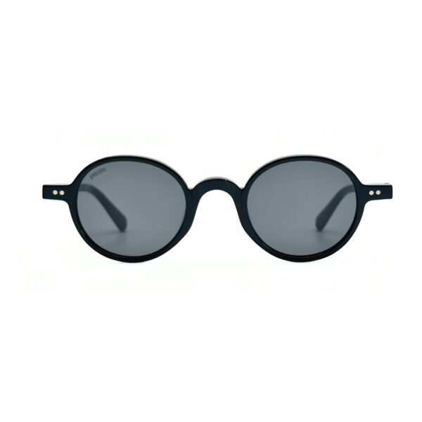 Lunettes de soleil rondes JOW and BRO DJ9143 en acétate noir brillant avec verres gris fumés de catégorie 3.