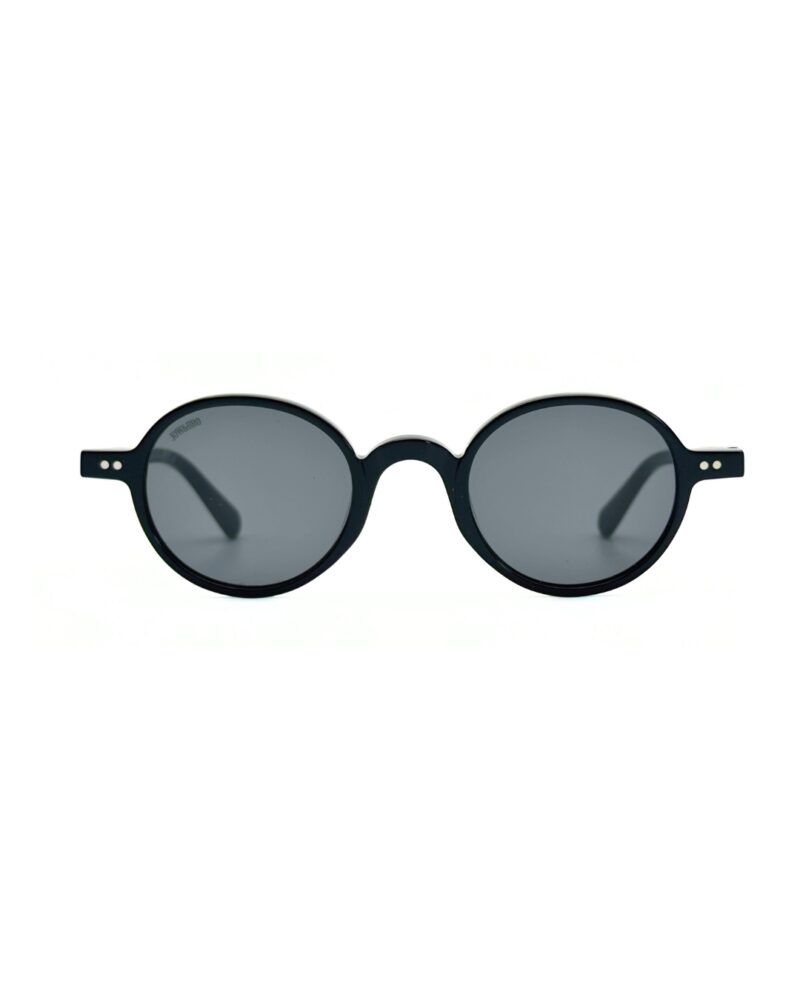 Lunettes de soleil rondes JOW and BRO DJ9143 en acétate noir brillant avec verres gris fumés de catégorie 3.