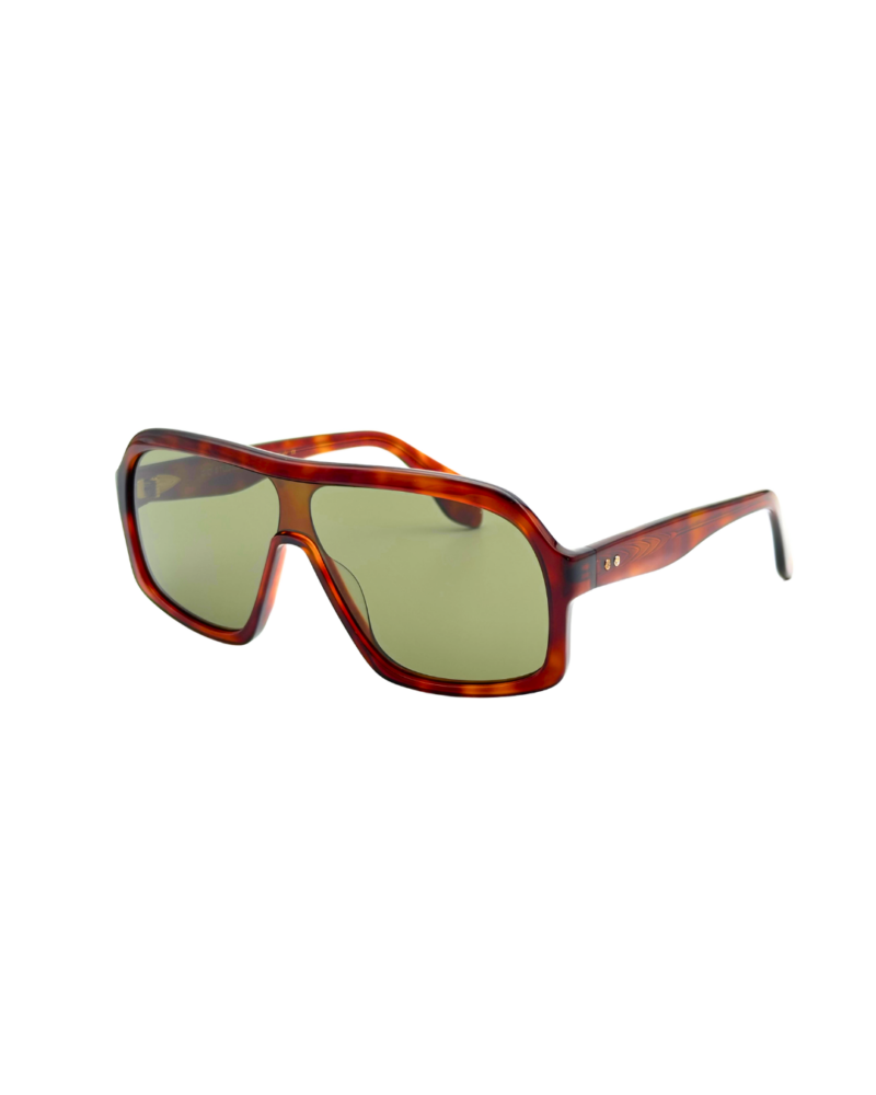 Monture solaire de luxe GIGI STUDIOS NAELLE GS1067/11 en acétate marron écaille havana et verres dégradés verts.