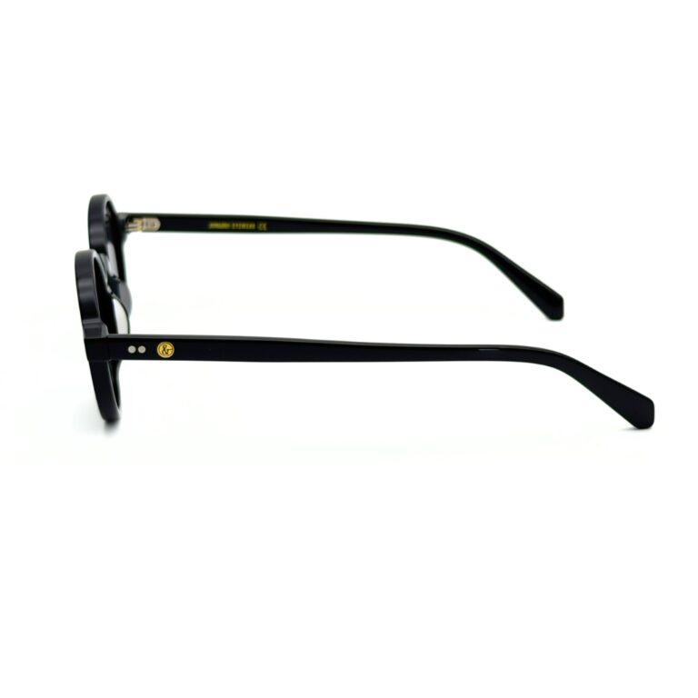 Lunettes de soleil rondes JOW and BRO DJ9143 en acétate noir brillant avec verres gris fumés de catégorie 3.