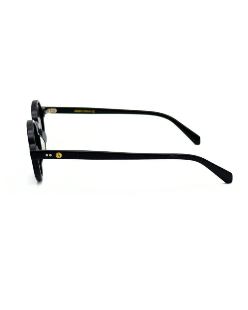 Lunettes de soleil rondes JOW and BRO DJ9143 en acétate noir brillant avec verres gris fumés de catégorie 3.