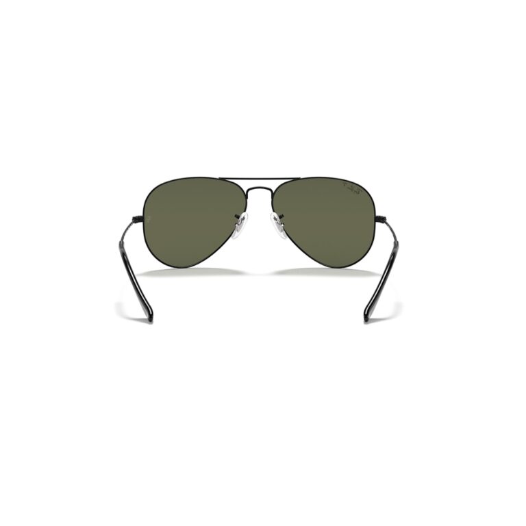 Plaquettes Nasales Ajustables et Charnières Ray-Ban Aviator Vue arrière des plaquettes nasales en silicone ajustables et verres verts polarisés G-15 Ray-Ban