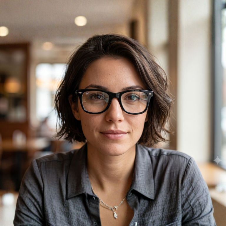 Femme moderne portant la monture unisexe Ray-Ban Wayfarer Ease RB4340V 2000 noire avec des verres correcteurs antireflets à Tunis.