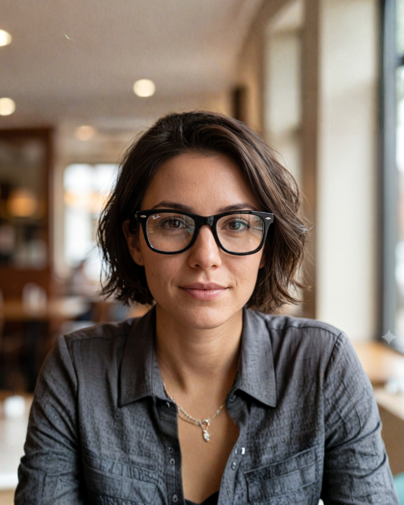 Femme moderne portant la monture unisexe Ray-Ban Wayfarer Ease RB4340V 2000 noire avec des verres correcteurs antireflets à Tunis.