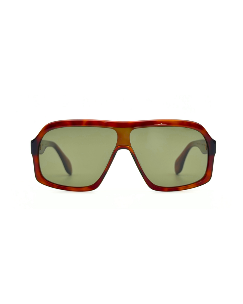 Monture solaire de luxe GIGI STUDIOS NAELLE GS1067/11 en acétate marron écaille havana et verres dégradés verts.