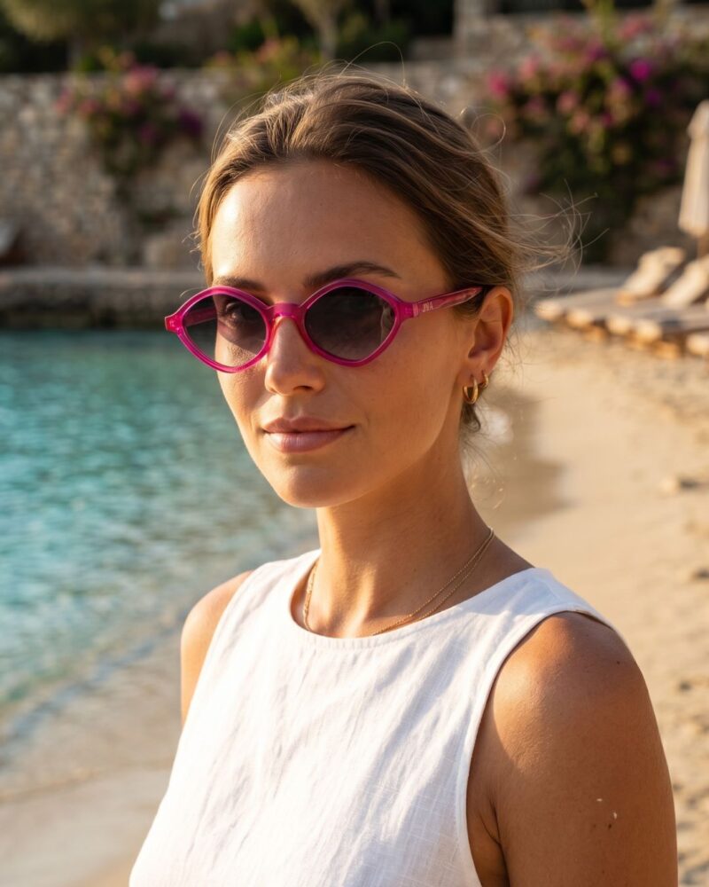 Mannequin femme lunettes de soleil géométriques roses JOCA Aurielle