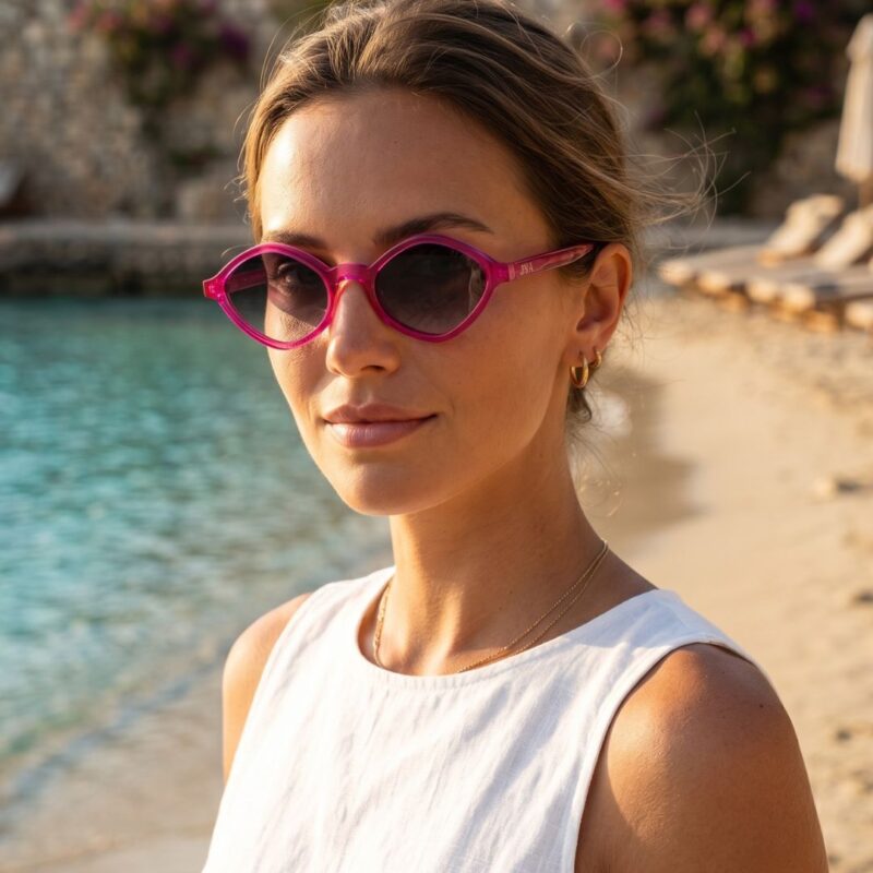 Mannequin femme lunettes de soleil géométriques roses JOCA Aurielle