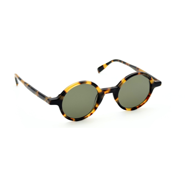Lunettes de soleil de créateur rondes écaille de tortue Gigi Studios Greta verres vert foncé.