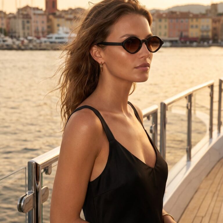 Femme élégante lunettes de soleil noires JOCA Aurielle