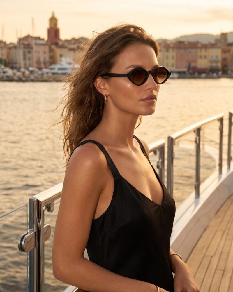 Femme élégante lunettes de soleil noires JOCA Aurielle