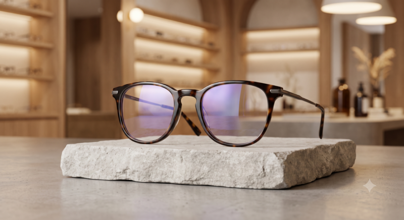 Lunettes de vue anti lumière bleue premium en Tunisie – reflets du traitement filtrant sur les verres