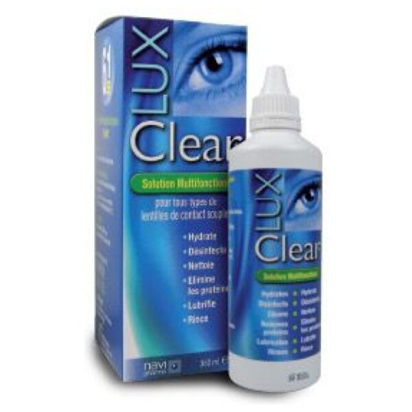 Solution LUX CLEAR pour lentilles de contact formats 50ml 100ml et 360ml Azzabi Optic