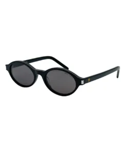 Lunettes de soleil BLUE EYES AT1148 en acétate noir brillant et verres gris fumé vue de trois-quarts avec logo BE doré sur tenon