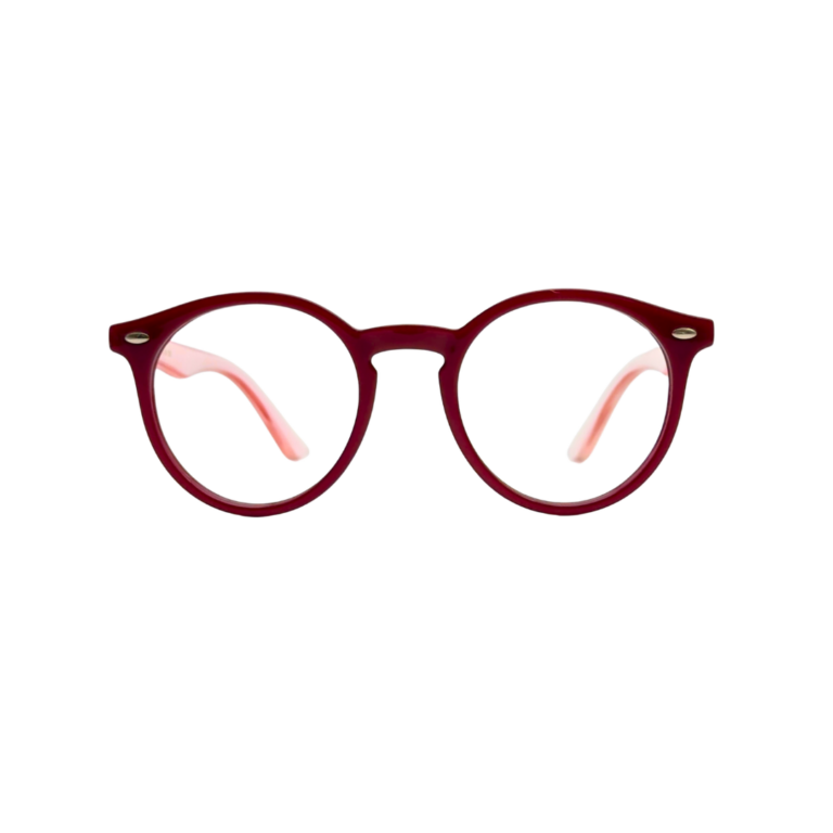 Monture optique ronde pantos pour enfant PRESTIGIO de couleur bordeaux avec pont trou de serrure
