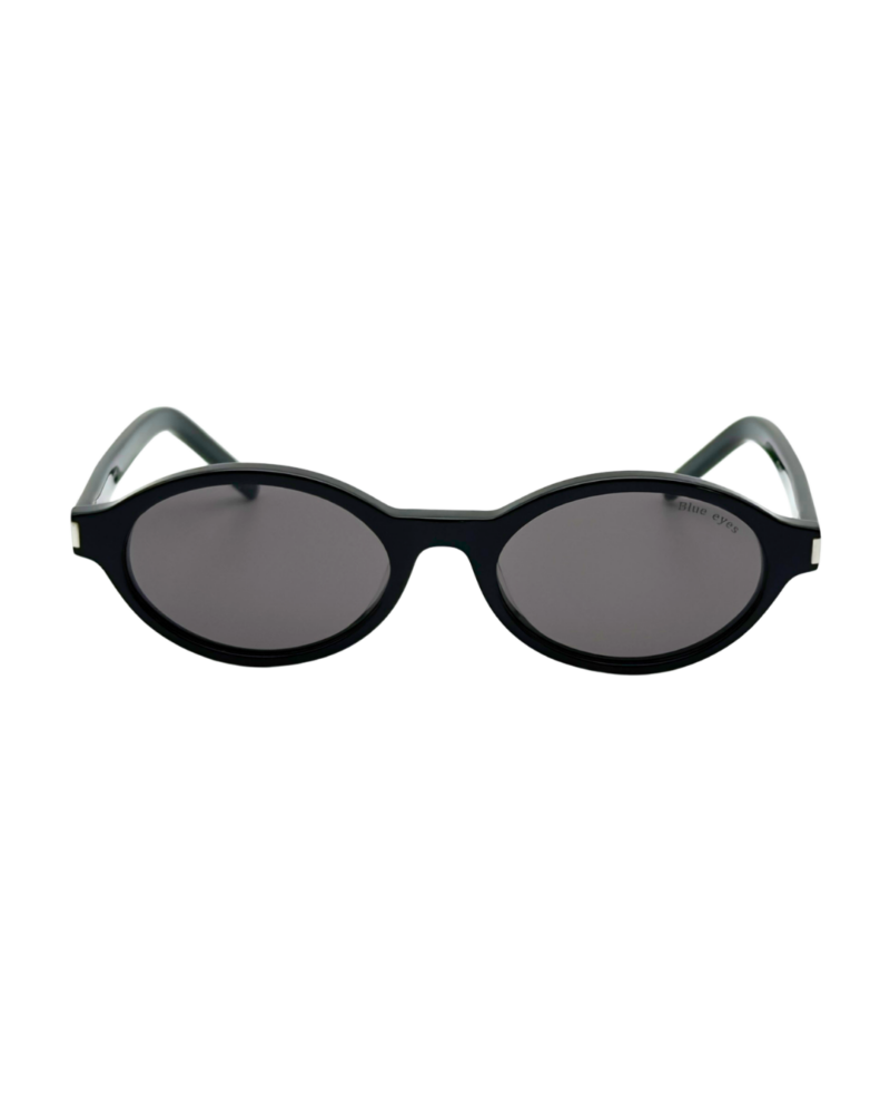Lunettes de soleil BLUE EYES AT1148 vue de face monture acétate noir verres gris et arêtes chanfreinées