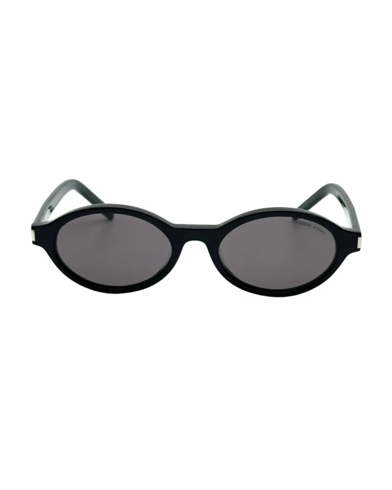 Lunettes de soleil BLUE EYES AT1148 vue de face monture acétate noir verres gris et arêtes chanfreinées
