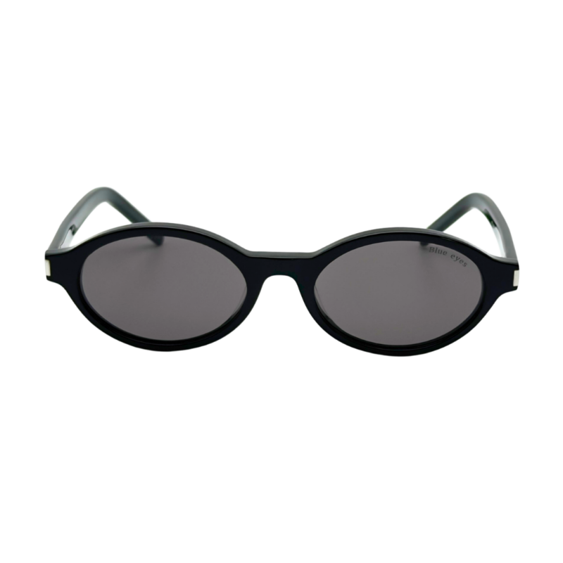 Lunettes de soleil BLUE EYES AT1148 vue de face monture acétate noir verres gris et arêtes chanfreinées