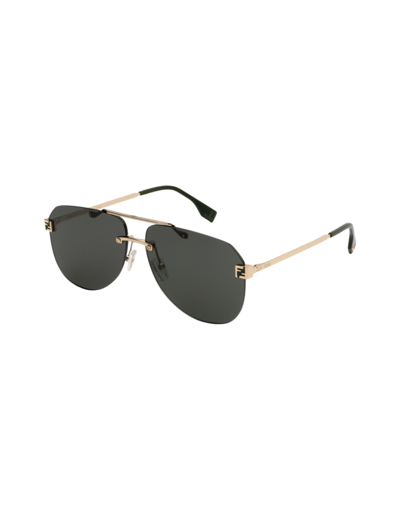 Fendi FE 40115U 32N lunettes de soleil pilote rimless en métal doré brillant avec verres vert foncé